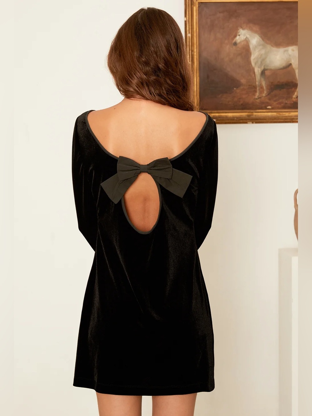 CIAO LUCIA Genevieve Black Velvet Mini Dress with Bow - XS